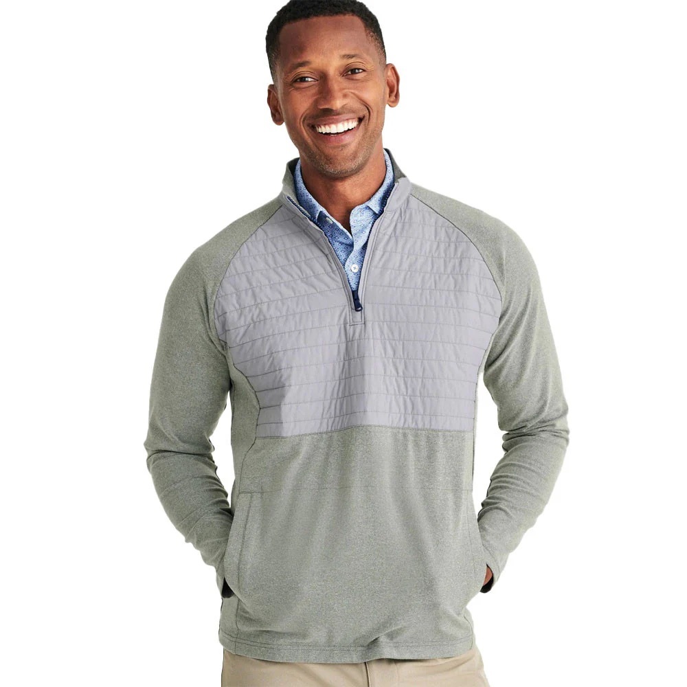 Johnnie-O Leon Mixed Media Gray Quarter Zip Golf Pullover Men's Large
